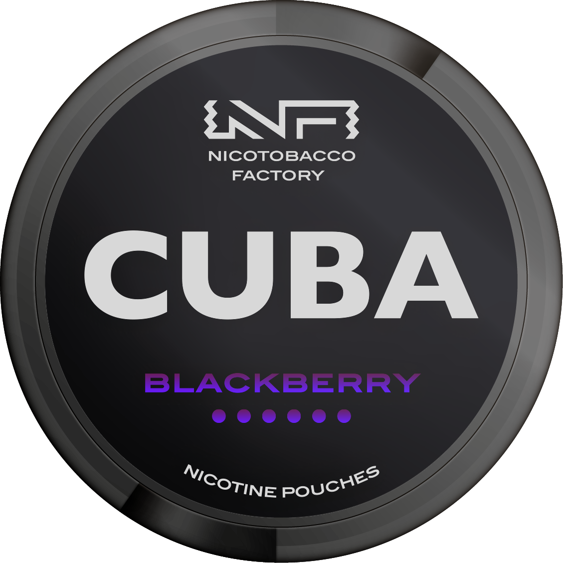 CUBA Black Blackberry strong nicotine pouches can, 43mg extra strong berry flavour snus alternative.