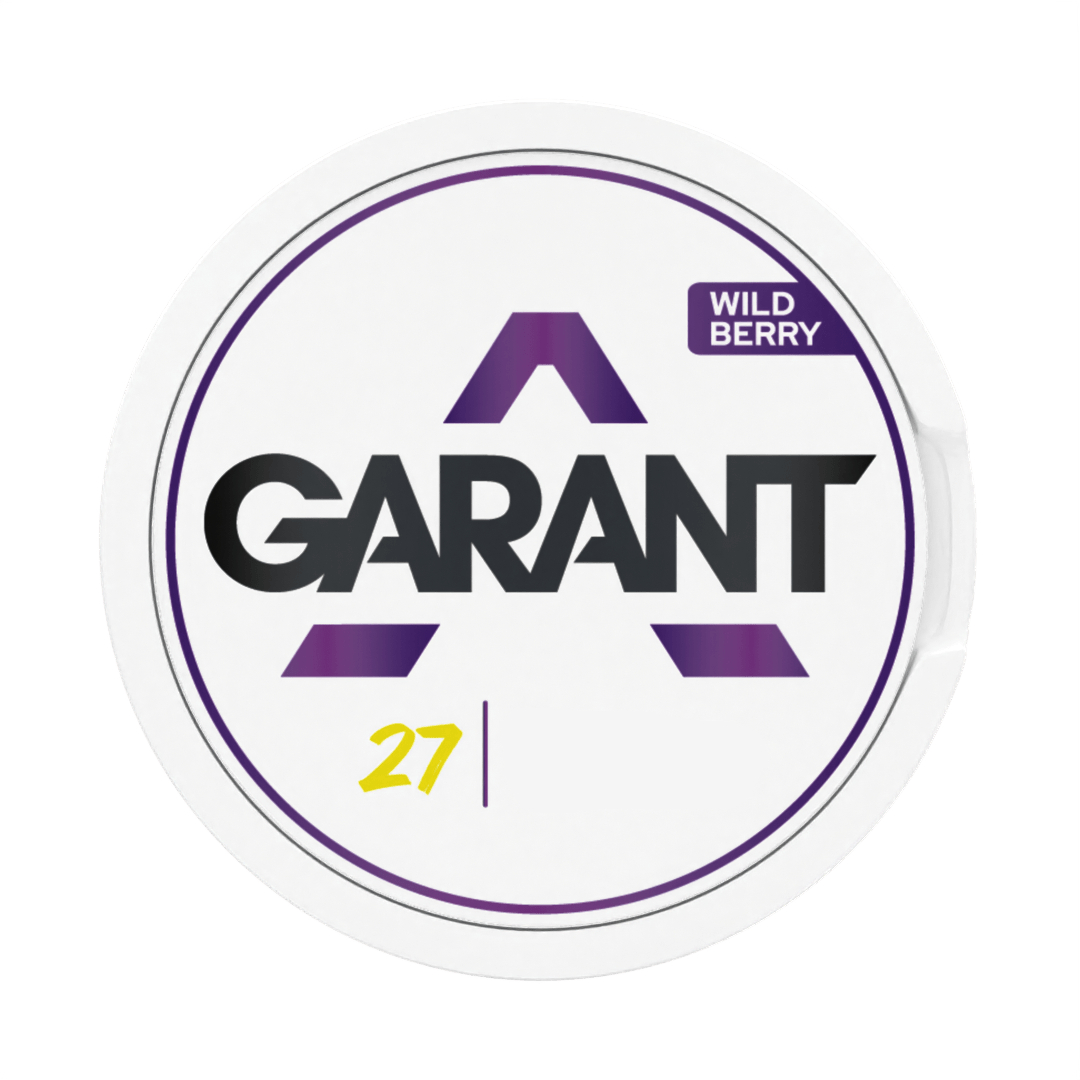 GARANT Wild Berry 12.5MG (25MG/G) tobacco free nicotine pouches, in a round white can with purple accents and bold black branding.