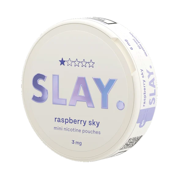 SLAY Raspberry Sky 3MG Mini Nicotine Pouches Side View