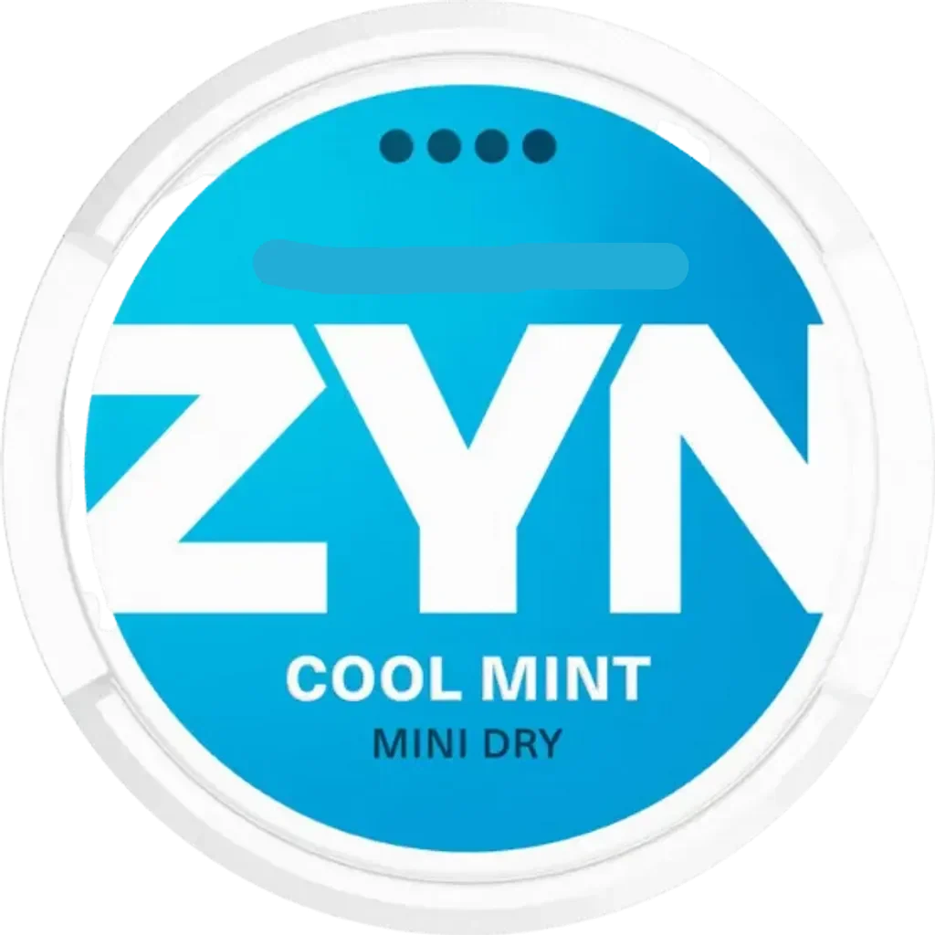 ZYN Cool Mint Mini Dry Nicotine Pouches, 3mg strength can with blue label and white ZYN logo.