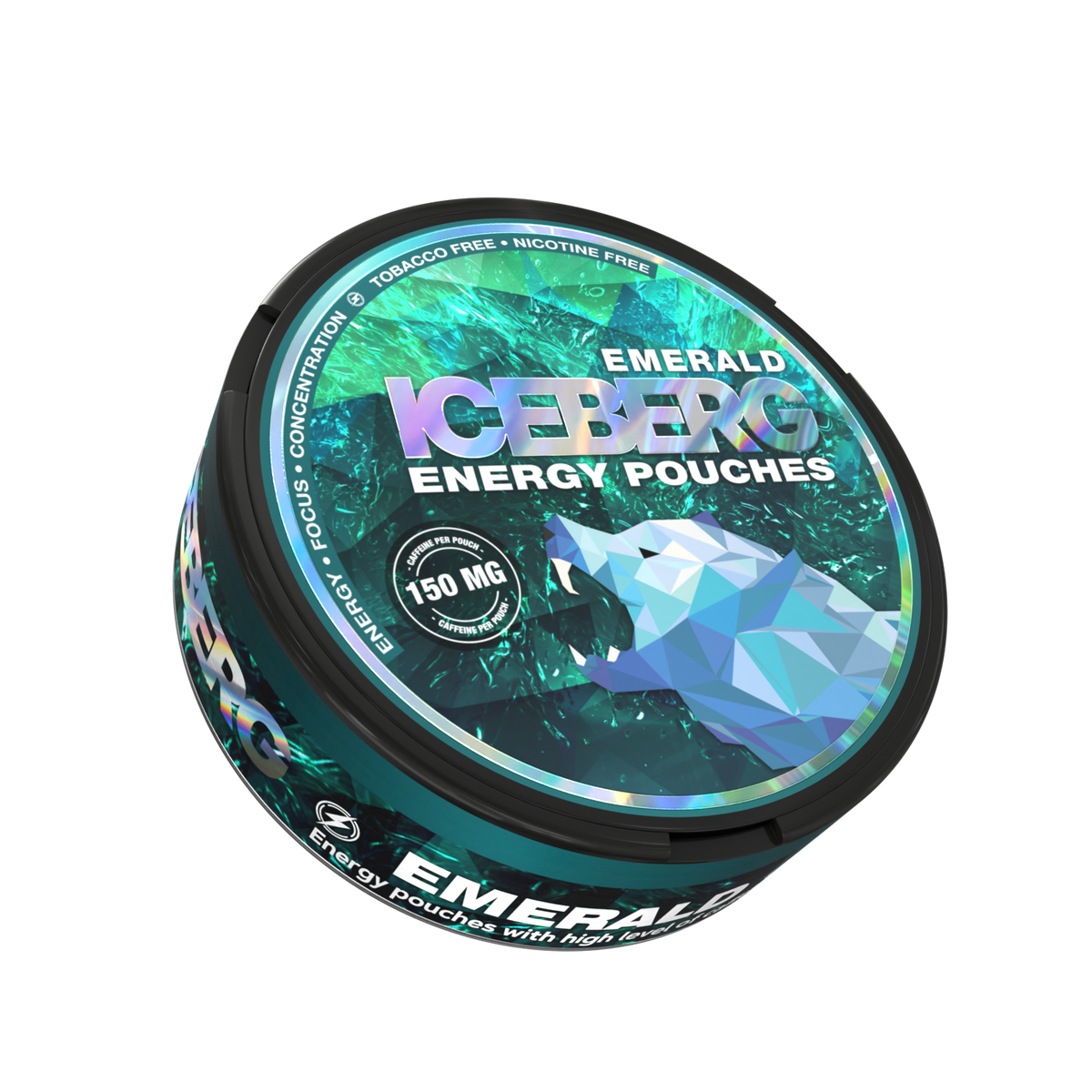 Iceberg Emerald Energy Caffeine Pouches (150mg), Nicotine Free Can with Polar Bear Graphic