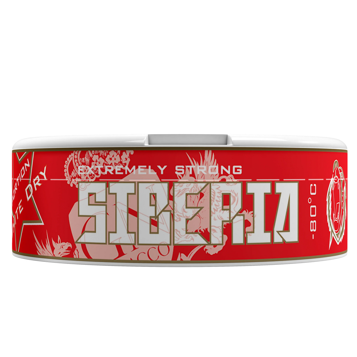 SIBERIA -80 Degrees Red White Dry Portion chew bags can on a black background