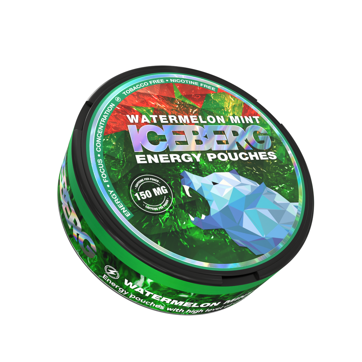 Iceberg Watermelon Mint Energy Pouches 150mg Caffeine, Tobacco Free and Nicotine Free Energy Pouch Can