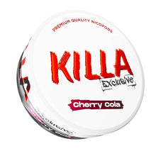 KILLA Exclusive Cherry Cola nicotine pouches can, 13.2mg strength nicopods on a clean white background.