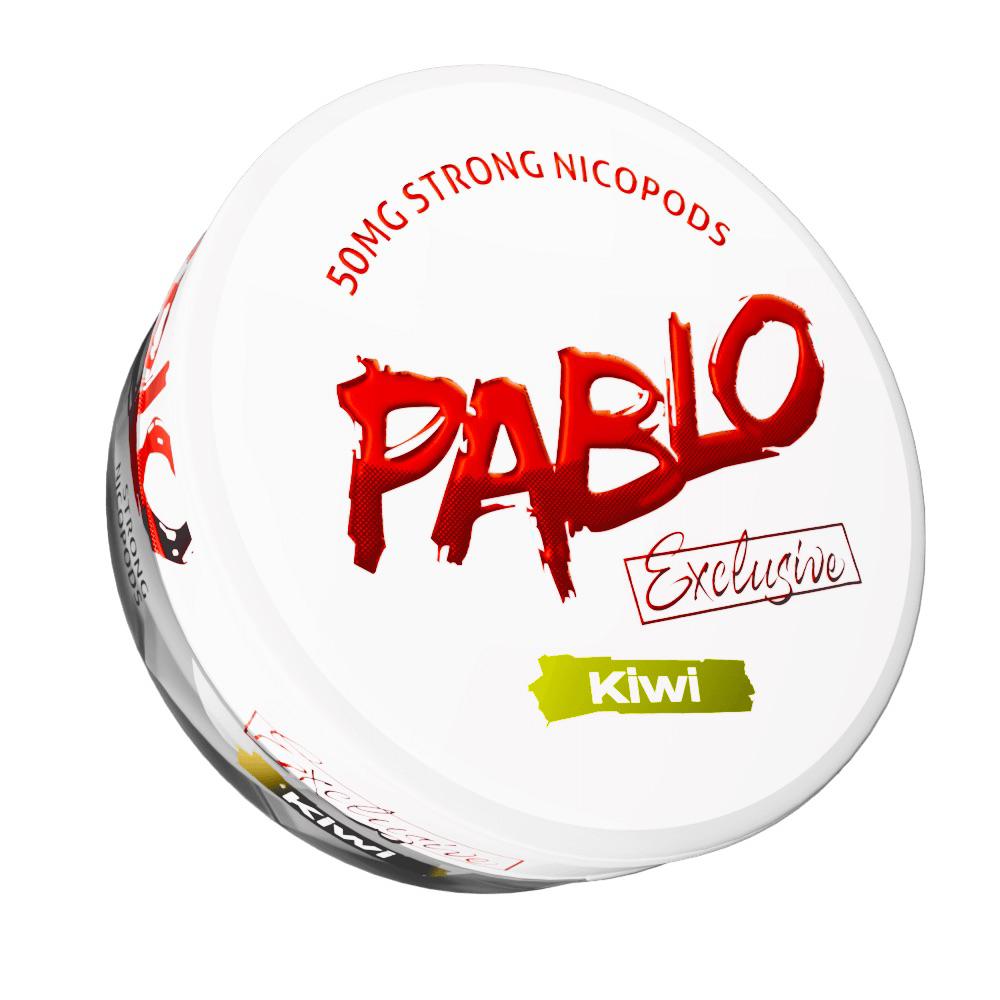 Pablo Exclusive Kiwi Nicotine Pouches, 50mg extra strong nicopods can on a white background.