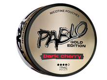 Pablo Gold Edition Dark Cherry Nicotine Pouches, 17mg strength, slim format tobacco-free pods on a gold can.