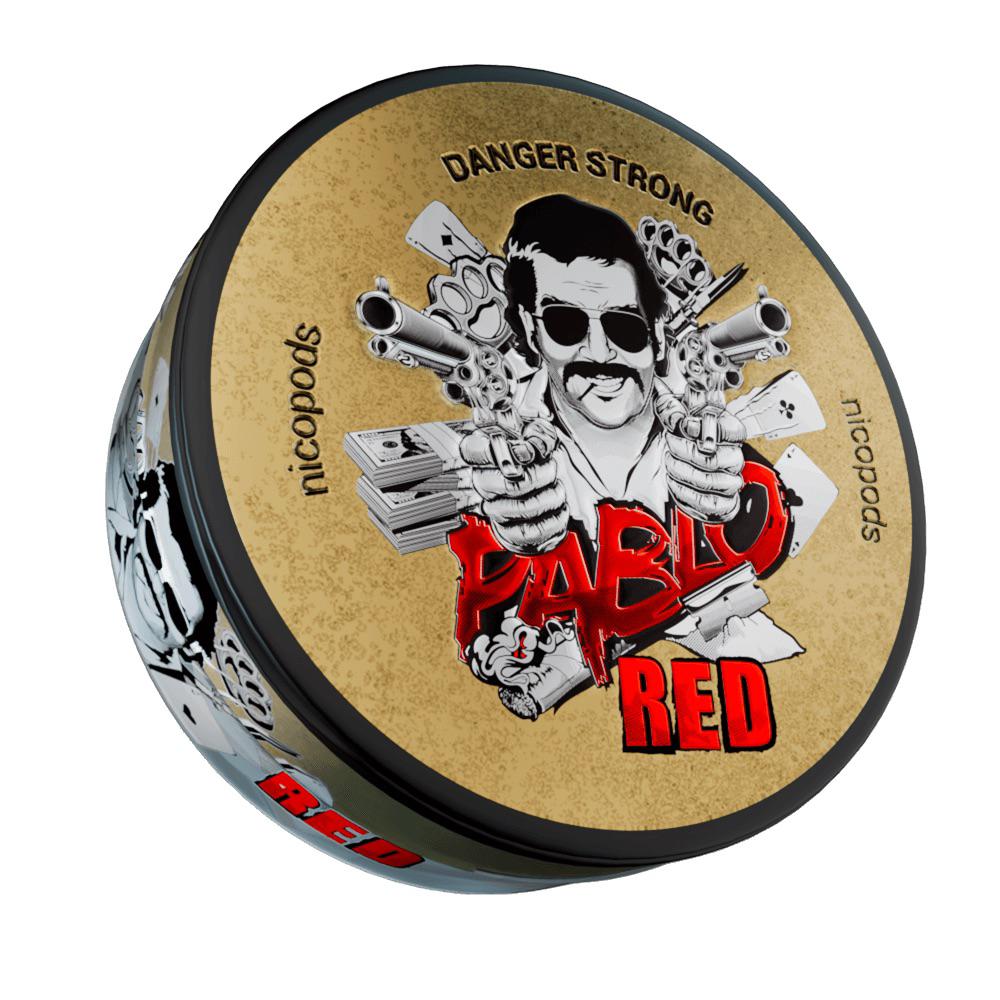 Pablo Red Nicotine Pouches can with Danger Strong label and red fruit flavor profile, 24mg nicotine strength.