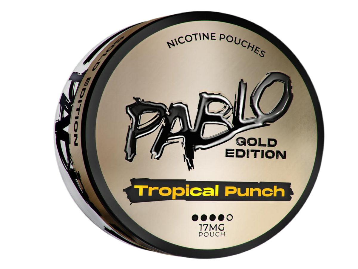 Pablo Gold Edition Tropical Punch Nicotine Pouches, 17mg strength, slim format tobacco-free tin.
