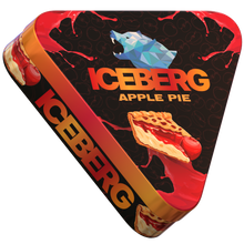 Iceberg Pies Apple Pie 40mg (50mg/g) nicotine pouches, side view of triangular tin with dessert branding.