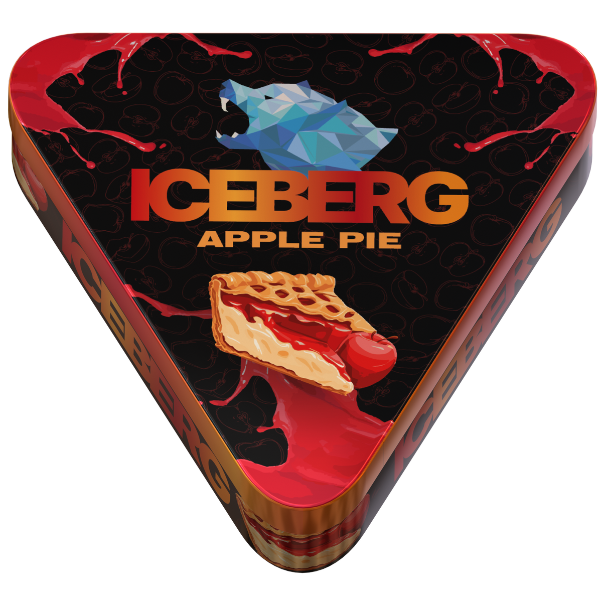Iceberg Pies Apple Pie 40mg (50mg/g) nicotine pouches in a triangular tin with apple pie graphics.