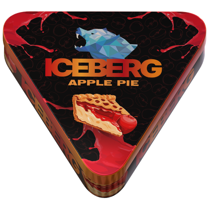 Iceberg Pies Apple Pie 40mg (50mg/g) nicotine pouches in a triangular tin with apple pie graphics.