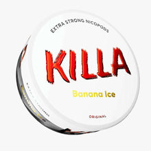 Killa Banana Ice extra strong tobacco-free nicotine pouches, white slim all-white nicopods tin.