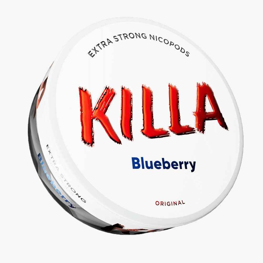 KILLA Blueberry Extra Strong Nicotine Pouches can with 13.2mg strength, tobacco-free nicopods for UK delivery.