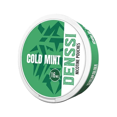 Denssi Cold Mint 16mg Nicotine Pouches, green tobacco-free slim cans for the UK market.