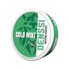 Denssi Cold Mint 16mg Nicotine Pouches, green tobacco-free slim cans for the UK market.