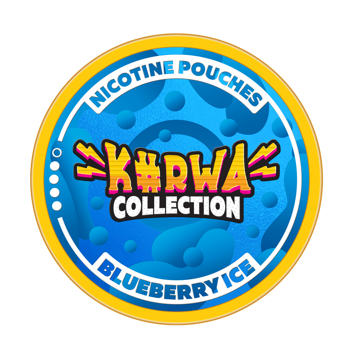 Kurwa Collection Blueberry Ice Nicotine Pouches blue can label with yellow and pink branding.