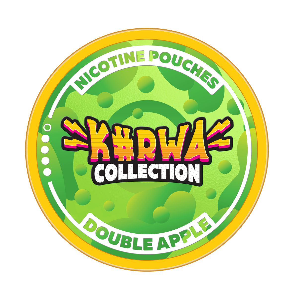 Kurwa Collection Double Apple Nicotine Pouches lid featuring green apple graphics and bold branding.