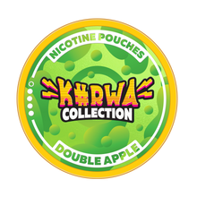 Kurwa Collection Double Apple Nicotine Pouches lid featuring green apple graphics and bold branding.