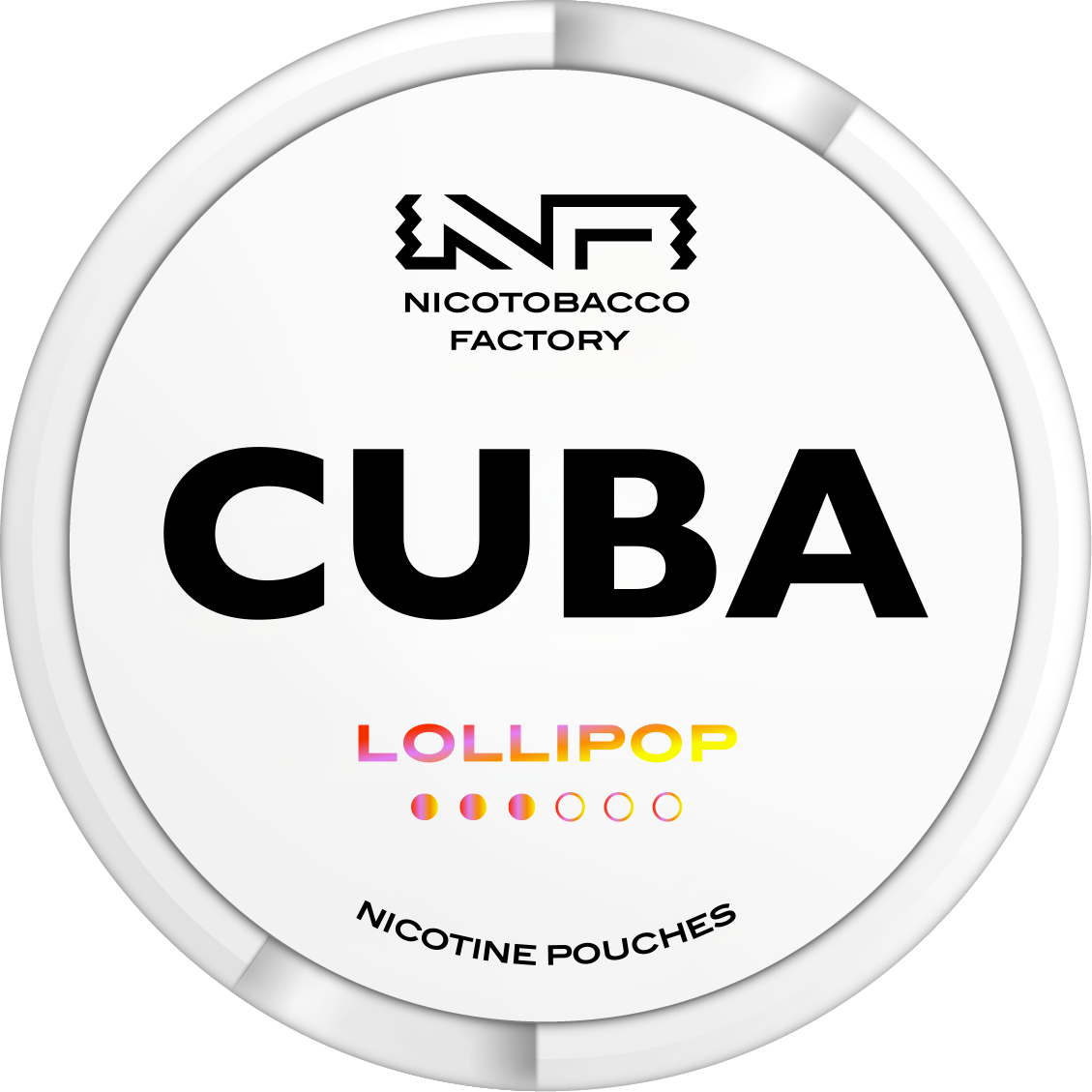 CUBA White Lollipop Nicotine Pouches tin showing brand logo and colourful flavor text on a clean white background.