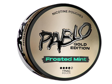PABLO GOLD Frosted Mint Nicotine Pouch can, 17mg Gold Edition slim pouches with black branding on a gold lid.
