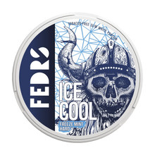 FEDRS Ice Cool Hard Freeze Mint Nicotine Pouches, 32.5mg white portion tin with viking skull design.