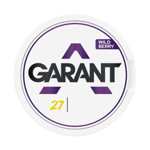GARANT Wild Berry 12.5MG (25MG/G) tobacco free nicotine pouches, in a round white can with purple accents and bold black branding.