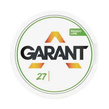 GARANT Mango Lime 10MG (20MG/G) tobacco free nicotine pouches, can with white label, orange logo, and a green 27 pouch count.