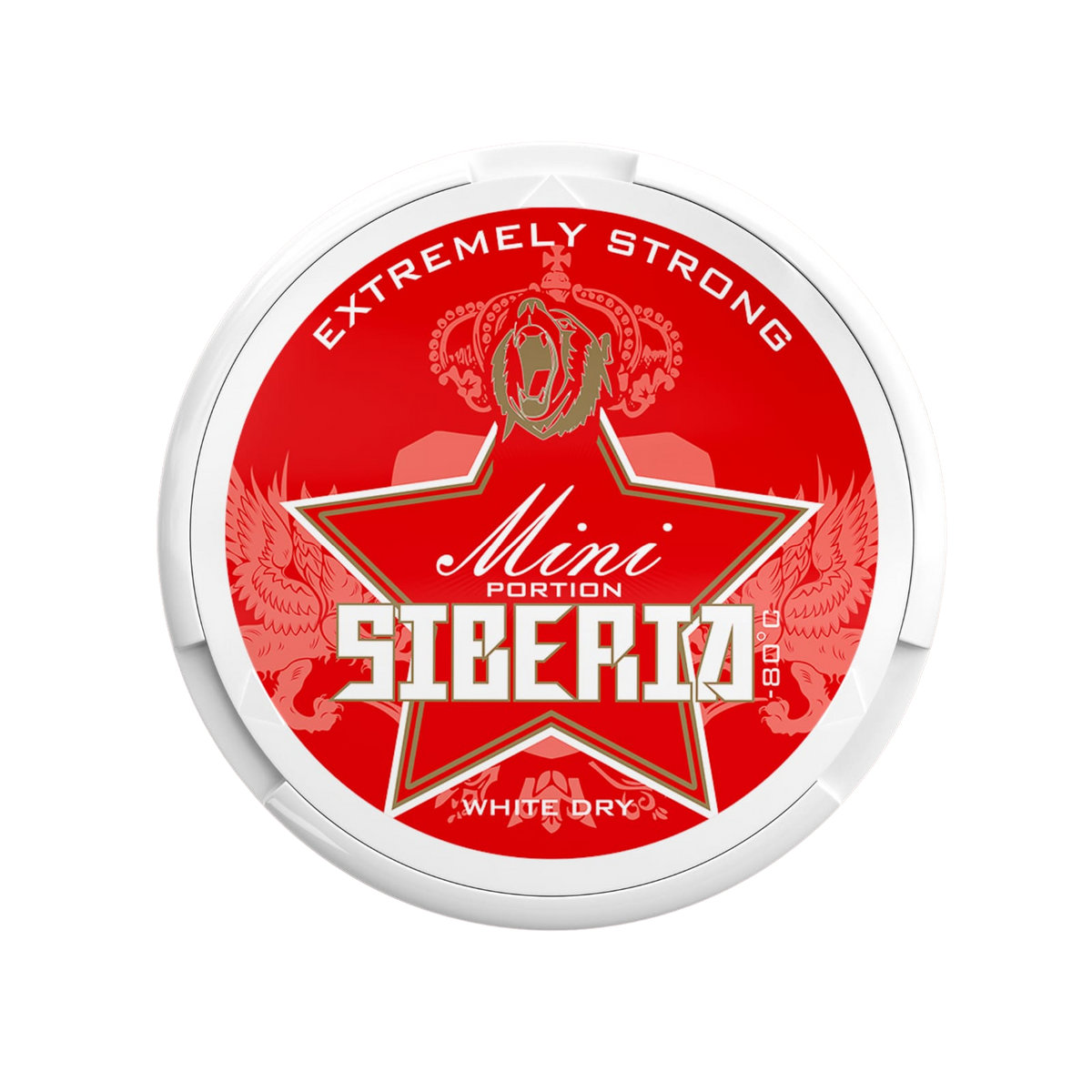 SIBERIA Red -80 Degrees White Dry Mini 19.4MG tobacco chew bags can with red star logo