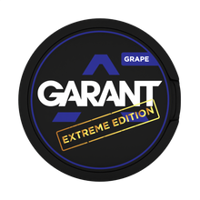 GARANT EXTREME Grape 25MG (50MG/G) tobacco free nicotine pouches, black can with Extreme Edition gold logo and purple grape flavor label.