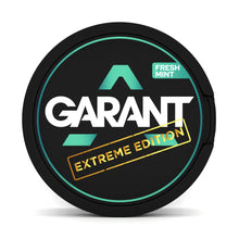 GARANT EXTREME Fresh Mint 25MG (50MG/G) tobacco free nicotine pouches, in a black round can, featuring Extreme Edition gold and teal branding.