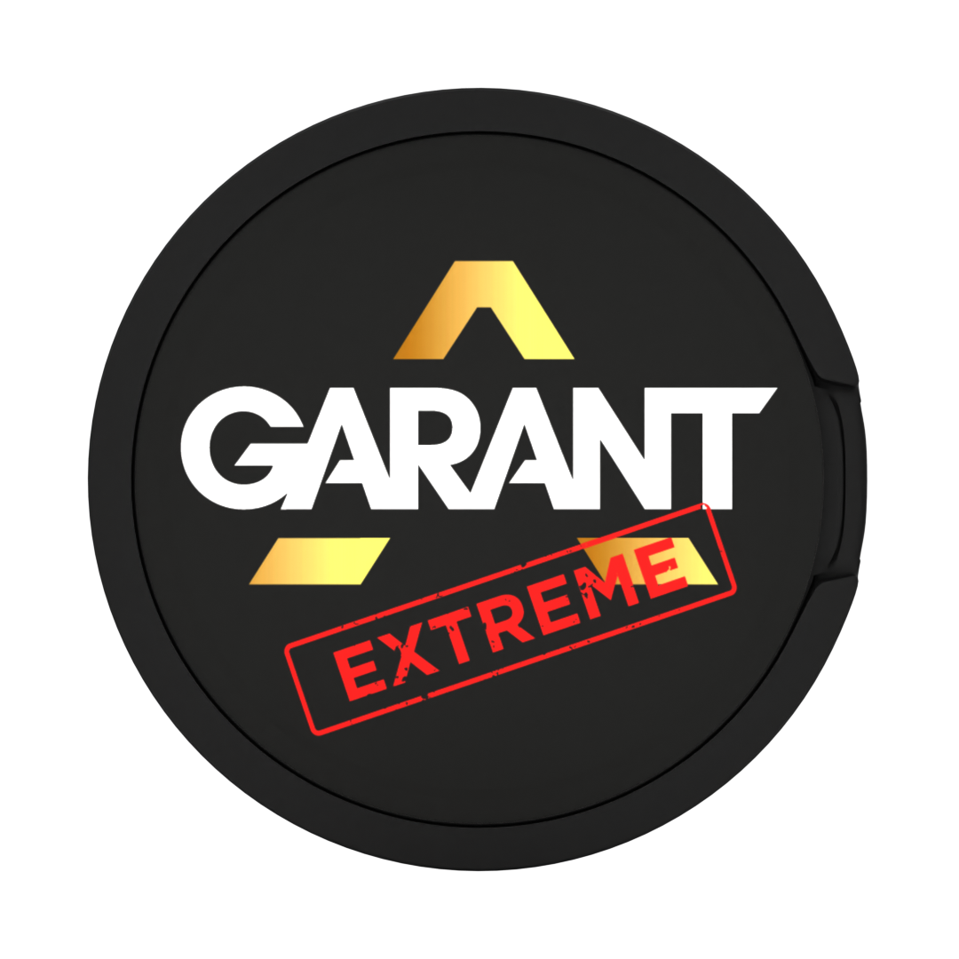 GARANT EXTREME Original 22MG (50MG/G) tobacco free nicotine pouches, can with gold logo and red extreme stamp on a matte black background.