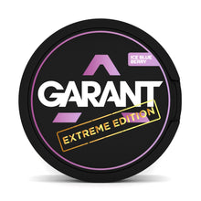 GARANT EXTREME Ice Blueberry 25MG (50MG/G) tobacco free nicotine pouches, can with purple and gold branding on a black background.