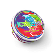 ICEBERG Kiwi Strawberry Extreme 84mg (120mg/g) Nicotine Pouches can with vibrant fruit and wolf graphics.