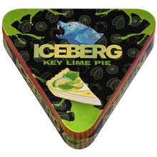 Iceberg Key Lime Pie nicotine pouches in a unique triangular tin with green citrus branding and 40mg (50mg/g) strength.