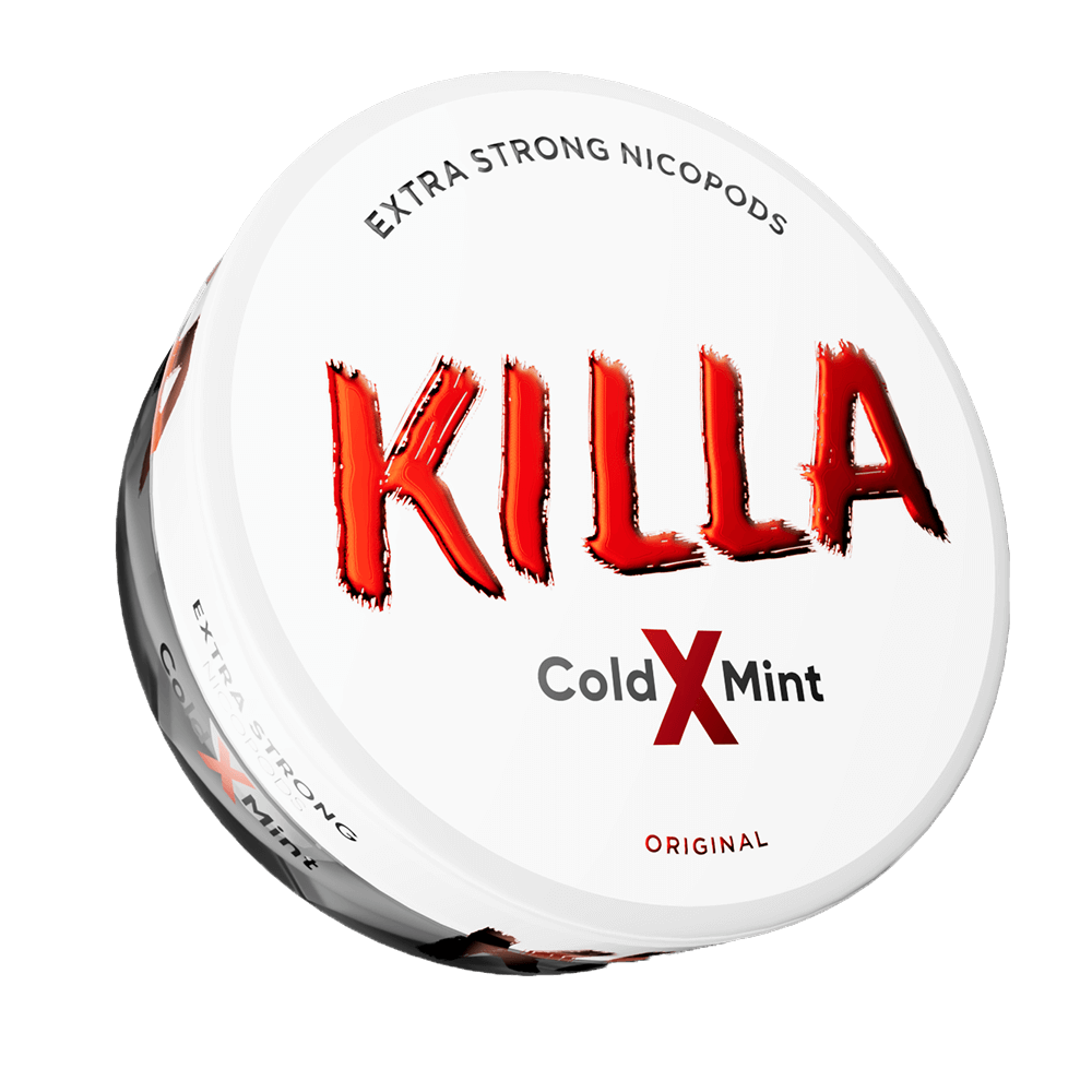 KILLA X Cold Mint Nicotine Pouches extra strong nicopods white can with red text on a black background