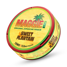 Maggie Lite Sweet Plantain Nicotine Pouches can with 13.6mg strength, original Jamaican pouch design with palm tree.