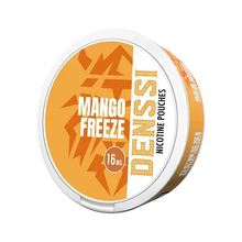 Denssi Mango Freeze 16mg Nicotine Pouches tin with orange tropical design and bold branding.