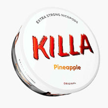 KILLA Pineapple Extra Strong Nicopods nicotine pouches can with red Killa branding on a white background.