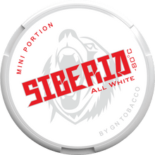 SIBERIA Mini All White 20.8MG nicotine pouches can with red branding and polar bear design