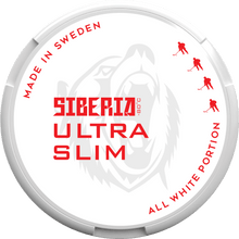 SIBERIA Ultra Slim All White 16.5MG nicotine pouches can with ice hockey branding and a bear logo