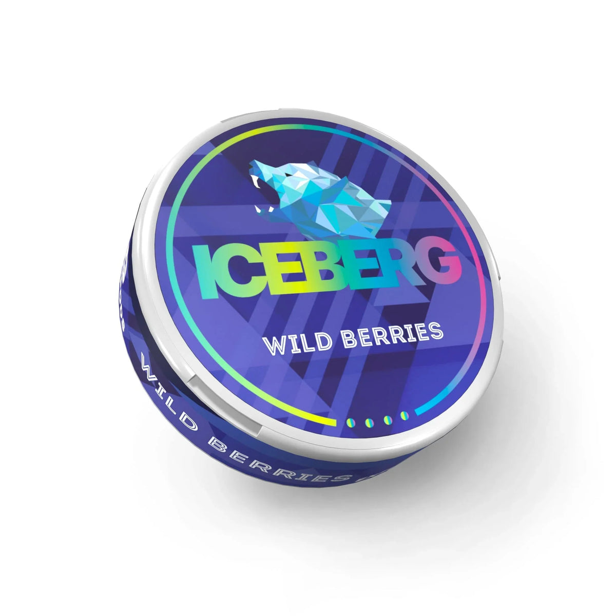 ICEBERG Wild Berries 84mg (120mg/g) Nicotine Pouches can with blue and purple geometric branding.