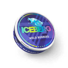 ICEBERG Wild Berries 84mg (120mg/g) Nicotine Pouches can with blue and purple geometric branding.