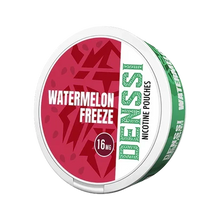 Denssi Watermelon Freeze nicotine pouch can with red and green design, featuring a 16mg strength label.