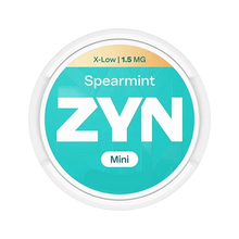 ZYN Spearmint Mini X-Low Nicotine Pouches, 1.5mg Tobacco-Free Can on Black Background