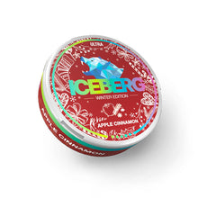 Iceberg Winter Edition Apple Cinnamon Nicotine Pouches, 84mg (120mg/g) Ultra strength can with a festive red design and polar bear.