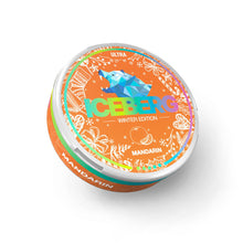 Iceberg Mandarine Ultra Nicotine Pouches Winter Edition. Orange can with blue bear logo and citrus graphics.