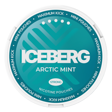 Top view of Iceberg Mini Arctic Mint nicotine pouches can, 20mg (50mg/g) strong tobacco free nicotine pouches with cooling mint flavour.