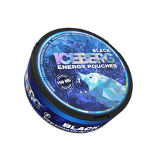 Iceberg Black 150mg Caffeine Pouches: Side view of black can with blue polar bear logo, tobacco free energy pouches.