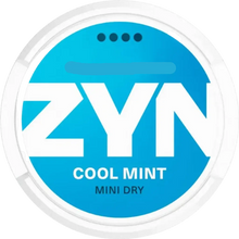 ZYN Cool Mint Mini Dry Nicotine Pouches, 3mg strength can with blue label and white ZYN logo.