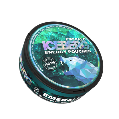 Iceberg Emerald Energy Caffeine Pouches (150mg), Nicotine Free Can with Polar Bear Graphic